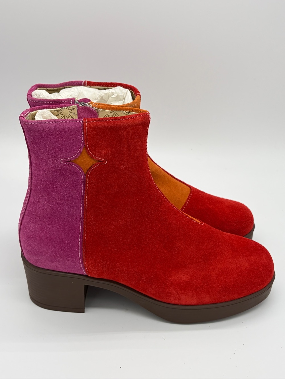 Colorblock Suede Ankle Boots - Red, Orange & Pink - Picture 6 of 12